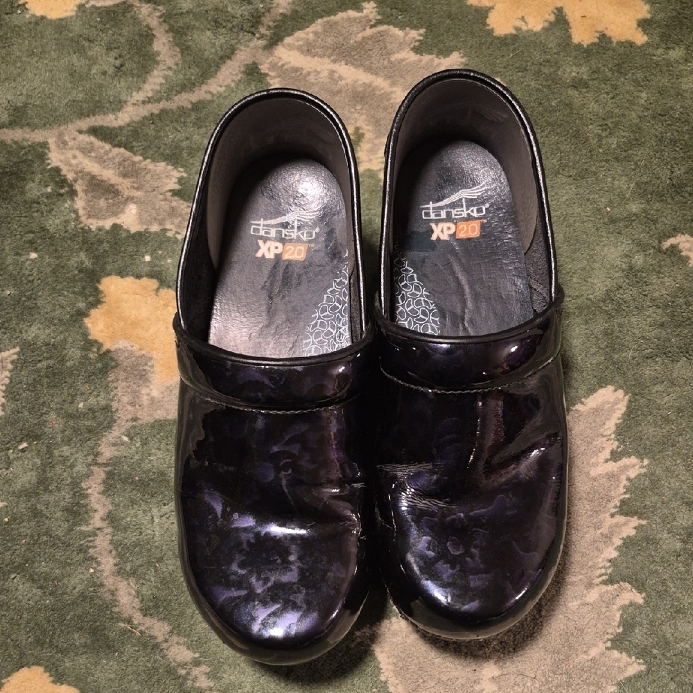 Dansko Kids Black Patent Slip-On Clogs